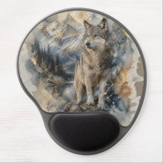 Gray Wolf Watercolor Mountains Wilderness Gel Mouse Pad