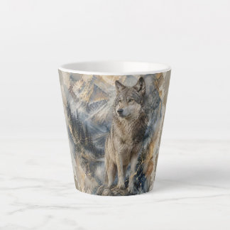 Gray Wolf Watercolor Mountains Wilderness Latte Mug