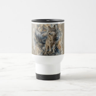 Gray Wolf Watercolor Mountains Wilderness Travel Mug