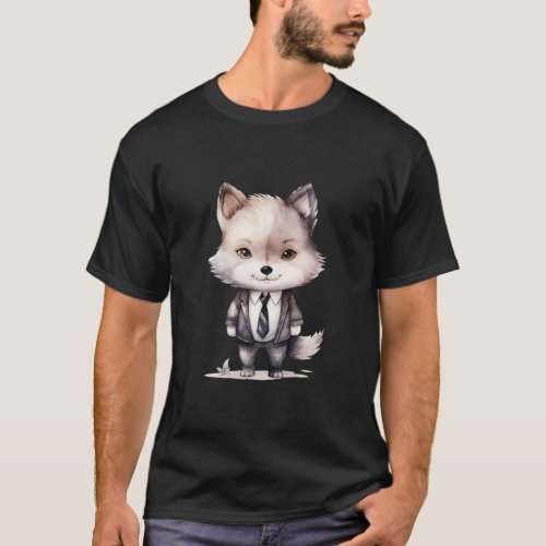 Gray Wolf Wearing a Tie  T_Shirt
