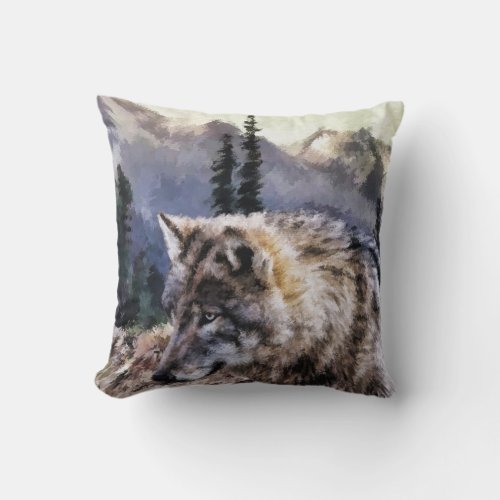 Gray Wolf Wilderness Picture Throw Pillow