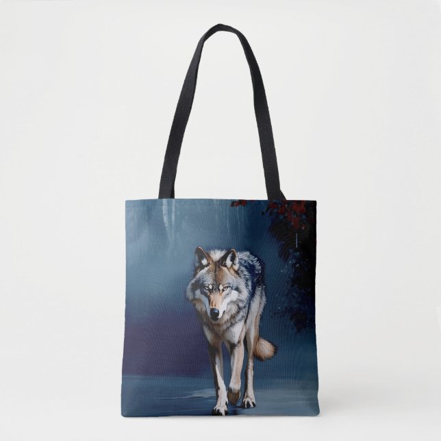 Gray Wolf Wildlife Art Tote Bag (Front)