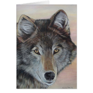 gray wolf wildlife painting realist portrait art cards