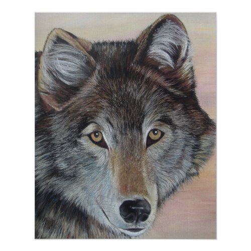 gray wolf wildlife painting realist portrait art poster