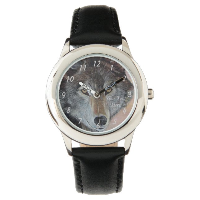 gray wolf wildlife painting realist portrait art watch (Front)