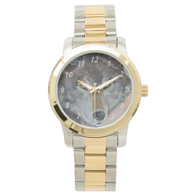 gray wolf wildlife painting realist portrait art watch (Front)
