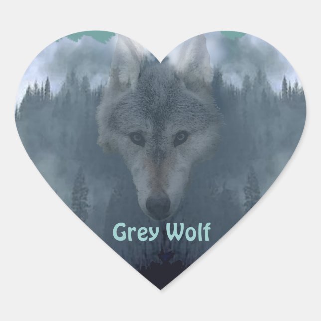 GRAY WOLF Wildlife Supporter Artwork Heart Sticker (Front)