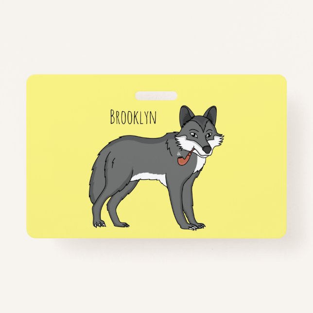 Gray wolf with pipe cartoon illustration badge (Front)