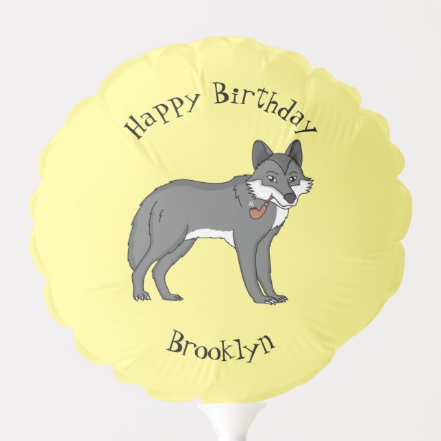 Gray wolf with pipe cartoon illustration balloon (Front)
