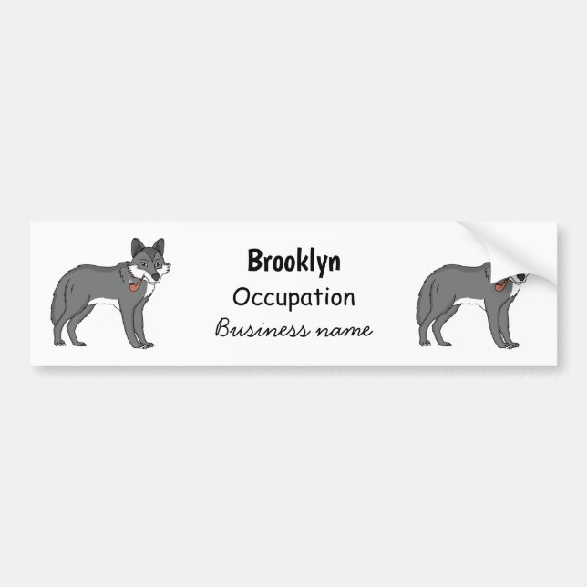 Gray wolf with pipe cartoon illustration bumper sticker (Front)
