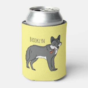 Gray wolf with pipe cartoon illustration can cooler