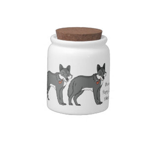 Gray wolf with pipe cartoon illustration candy jar