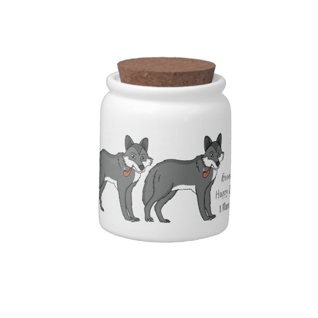 Gray wolf with pipe cartoon illustration  candy jar (Left)