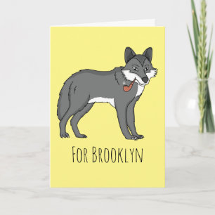 Gray wolf with pipe cartoon illustration card
