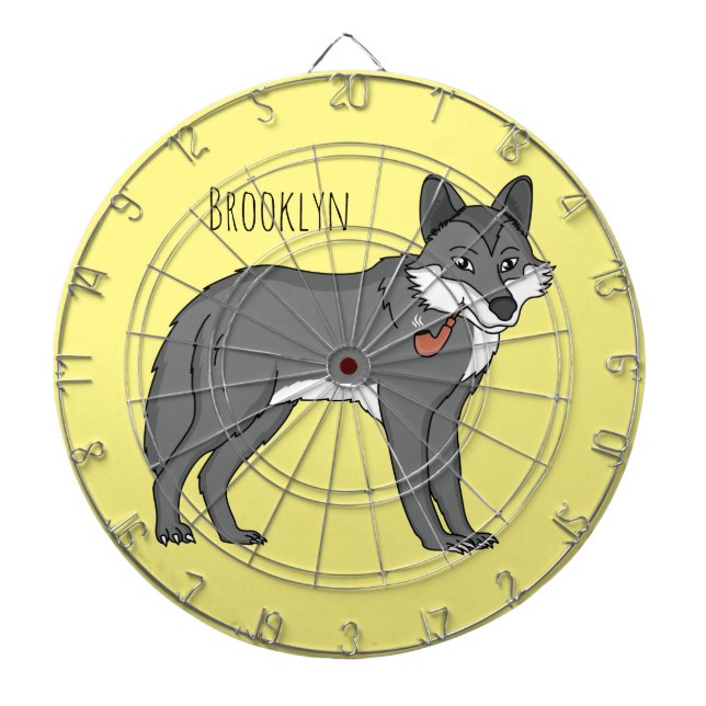 Gray wolf with pipe cartoon illustration dart board (Front)