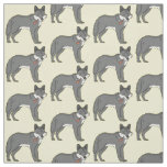Gray wolf with pipe cartoon illustration fabric