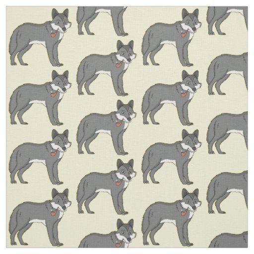 Gray wolf with pipe cartoon illustration fabric