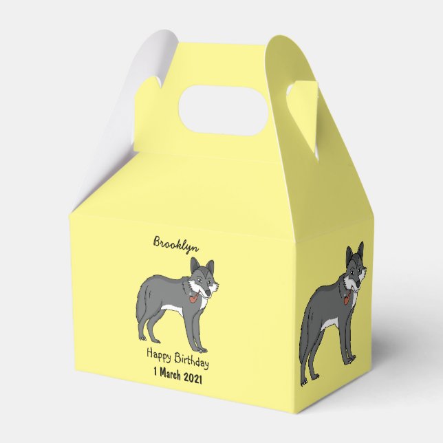 Gray wolf with pipe cartoon illustration favor boxes (Front Side)