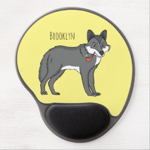 Gray wolf with pipe cartoon illustration gel mouse pad