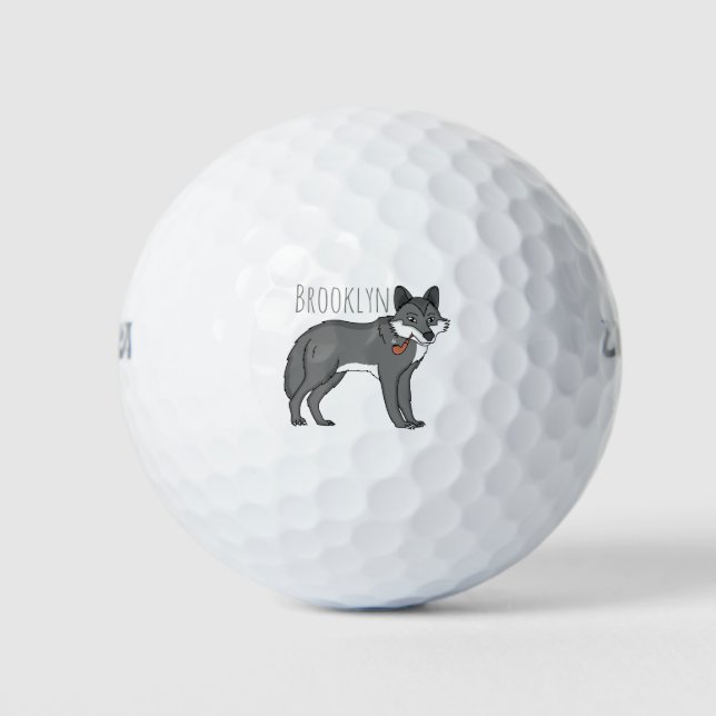 Gray wolf with pipe cartoon illustration golf balls (Front)