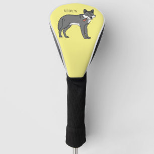 Gray wolf with pipe cartoon illustration golf head cover