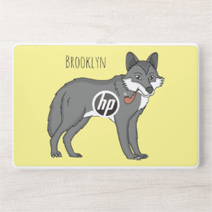 Gray wolf with pipe cartoon illustration HP laptop skin
