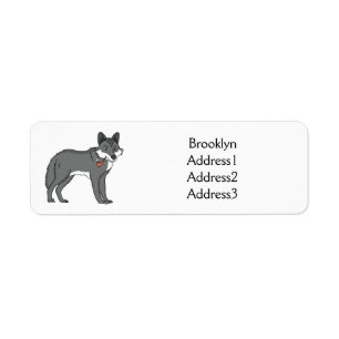 Gray wolf with pipe cartoon illustration label
