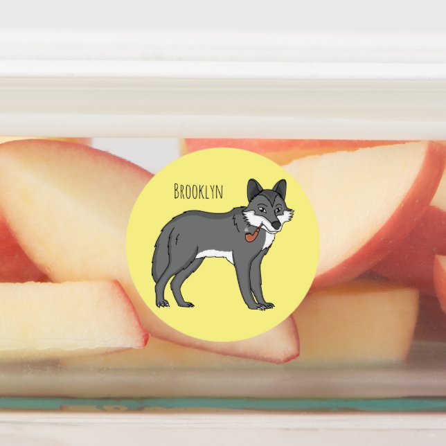 Gray wolf with pipe cartoon illustration labels (Affixed)
