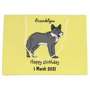 Gray wolf with pipe cartoon illustration large gift bag