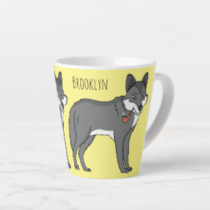 Gray wolf with pipe cartoon illustration latte mug