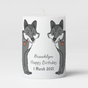 Gray wolf with pipe cartoon illustration pillar candle