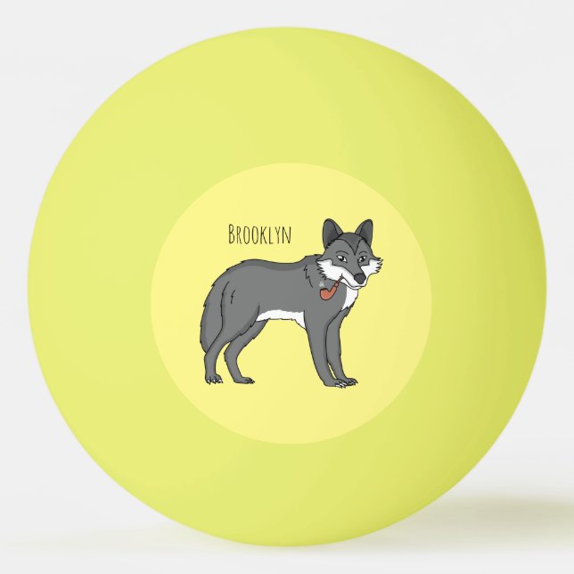 Gray wolf with pipe cartoon illustration ping pong ball (Front)