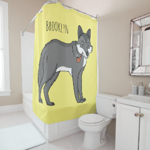Gray wolf with pipe cartoon illustration shower curtain