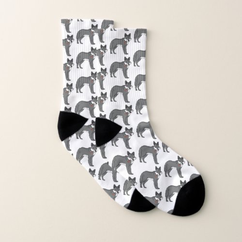 Gray wolf with pipe cartoon illustration  socks