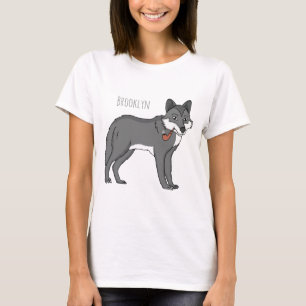 Gray wolf with pipe cartoon illustration T-Shirt