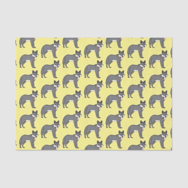 Gray wolf with pipe cartoon illustration tissue paper (Front)