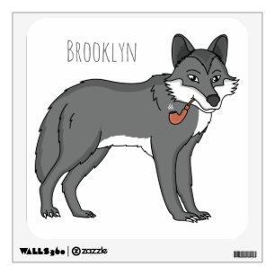 Gray wolf with pipe cartoon illustration  wall decal