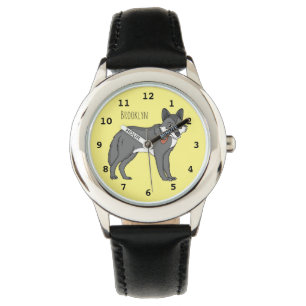 Gray wolf with pipe cartoon illustration watch