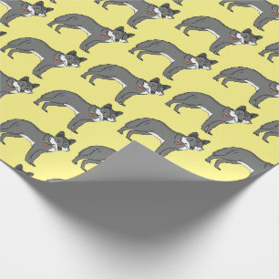 Gray wolf with pipe cartoon illustration wrapping paper