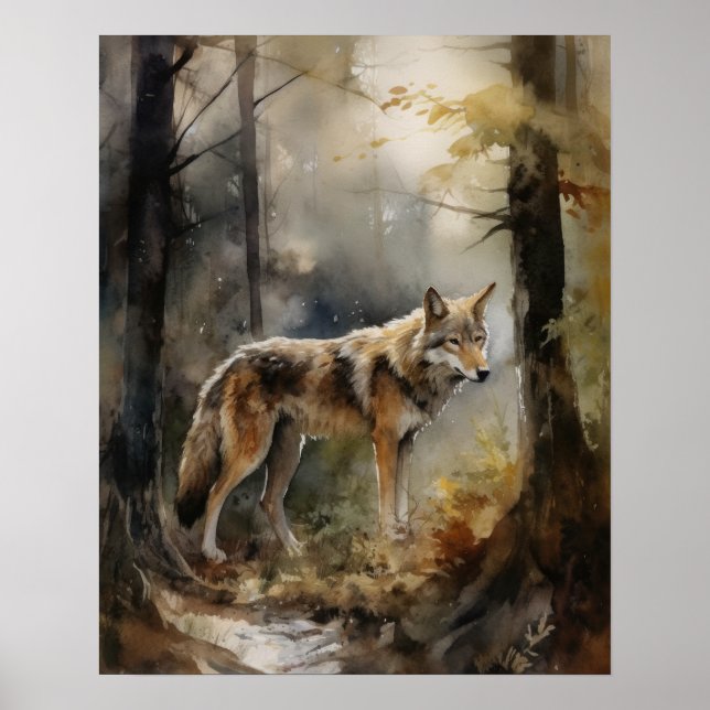Gray Wolf Woodland Animal Art Print Poster (Front)