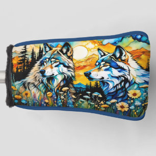 Gray wolves and Wildflowers Golf Head Cover