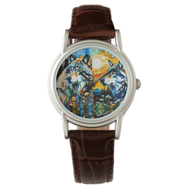 Gray wolves and Wildflowers Watch (Front)