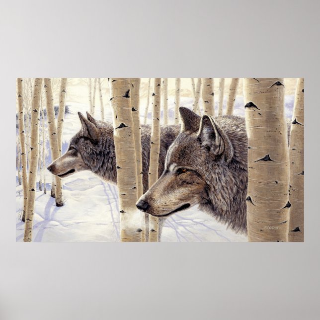 Gray Wolves in Snow Painting - Poster (Front)