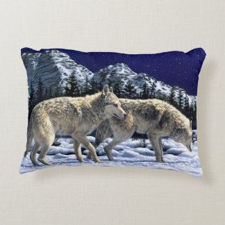 Gray Wolves in Snowy Winter Mountains Accent Pillow
