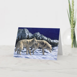 Gray Wolves in Snowy Winter Mountains Card