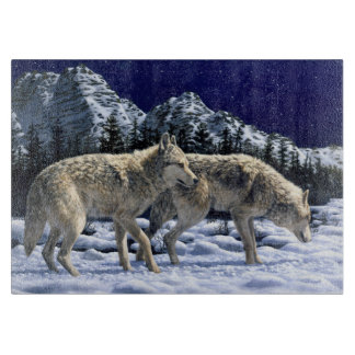 Gray Wolves in Snowy Winter Mountains Cutting Board