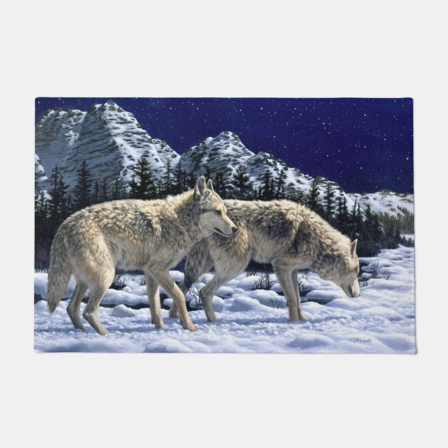 Gray Wolves in Snowy Winter Mountains Doormat (Front)