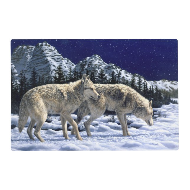 Gray Wolves in Snowy Winter Mountains Placemat (Front)