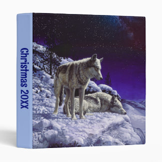 Gray Wolves in Winter Snow at Night 3 Ring Binder