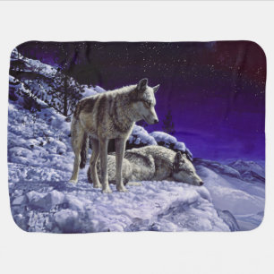 Gray Wolves in Winter Snow at Night Baby Blanket